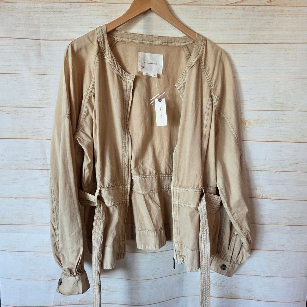 By Anthropologie Belted Round Neck Utility Jacket Tan Brown Size XL Sand Sable - Picture 10 of 15